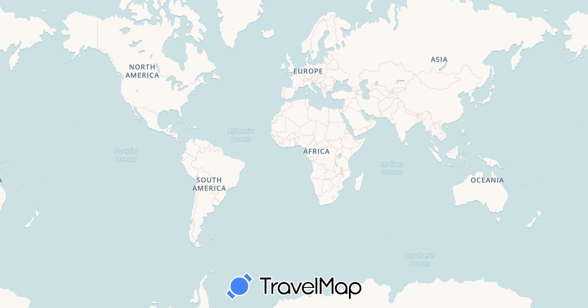 TravelMap itinerary: cycling, hiking in United Arab Emirates, Afghanistan, Australia, Bangladesh, Belgium, Bulgaria, Burundi, Bhutan, Democratic Republic of the Congo, Switzerland, China, Egypt, Eritrea, Ethiopia, France, United Kingdom, Greece, Croatia, Indonesia, Israel, India, British Indian Ocean Territory, Iraq, Iran, Italy, Jordan, Kenya, Comoros, Kuwait, Lebanon, Sri Lanka, Montenegro, Madagascar, Myanmar (Burma), Mauritius, Maldives, Mozambique, Nepal, New Zealand, Oman, Papua New Guinea, Pakistan, Qatar, Romania, Serbia, Saudi Arabia, Seychelles, Sudan, Somalia, East Timor, Turkmenistan, Turkey, Tanzania, Uganda, Yemen (Africa, Asia, Europe, Oceania)